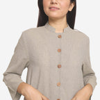 Front Detail of a Model wearing Basic Beige Cotton Button-Down Jacket