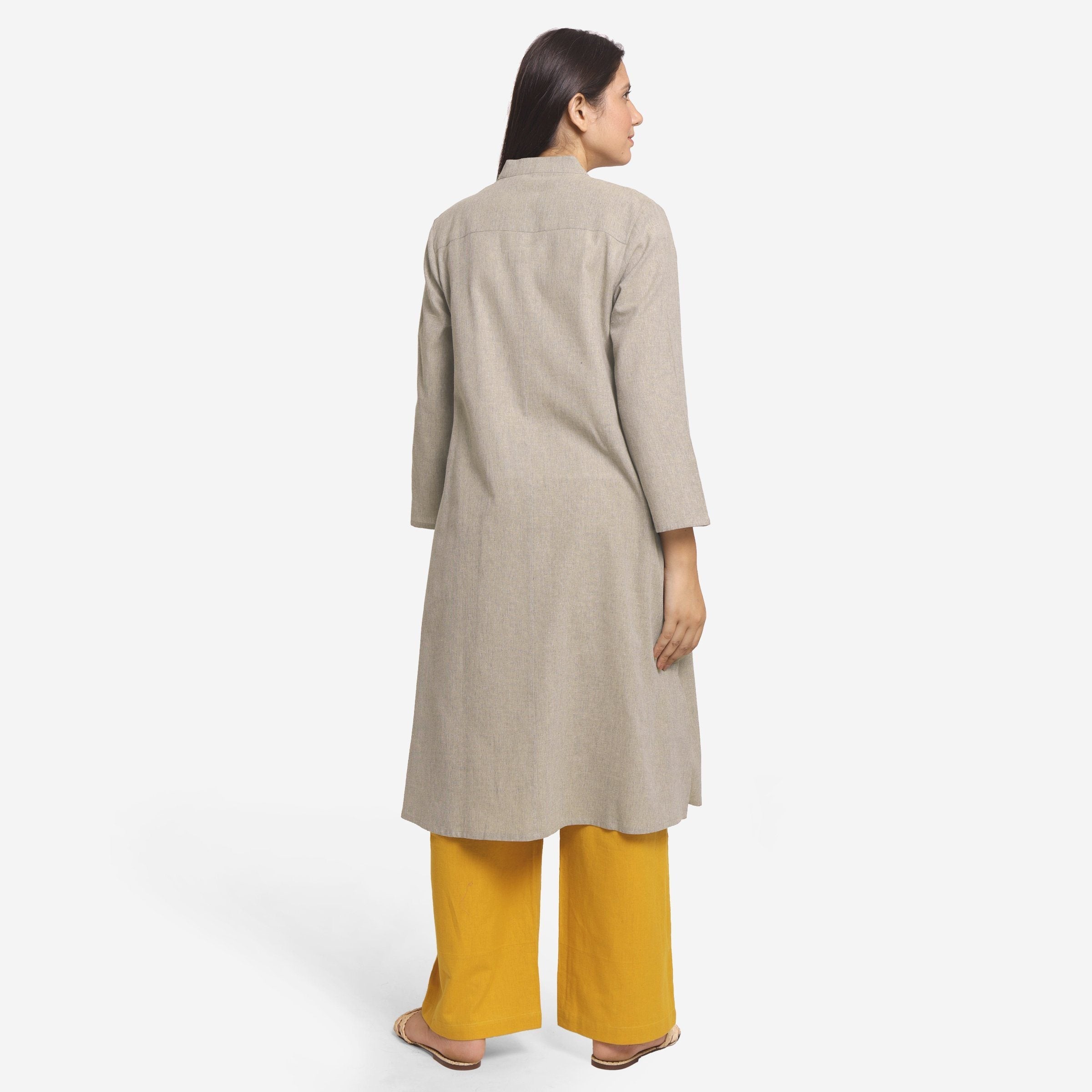 Back View of a Model wearing Basic Beige Cotton Button-Down Jacket
