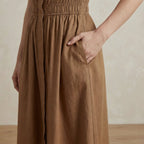 Beige 100% Cotton Button-Down Midi Shirt Dress