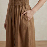 Beige 100% Cotton Button-Down Midi Shirt Dress