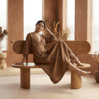 Beige 100% Cotton Deep-V Neck Empire Waist Maxi Dress