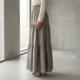 Beige 100% Cotton Elasticated Maxi Tier Skirt