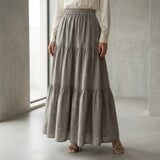 Beige 100% Cotton Elasticated Maxi Tier Skirt