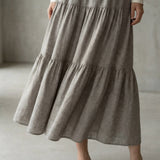 Beige 100% Cotton Elasticated Maxi Tier Skirt