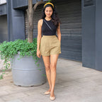 Beige 100% Cotton Elasticated Shorts