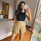 Beige 100% Cotton Elasticated Shorts
