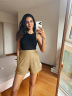 Beige 100% Cotton Elasticated Shorts