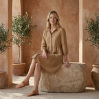Beige 100% Cotton Short Shirt Dress