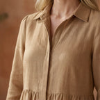 Beige 100% Cotton Short Shirt Dress