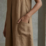 Beige 100% Cotton Sleeveless Paneled Swing Dress