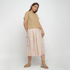Front View of a Model wearing Beige Boat Neck Half Sleeve Cotton Top