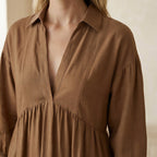Beige Cotton Deep-V Maxi Tier Dress
