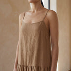 Beige Cotton Drop-Waist Camisole Maxi Tier Dress