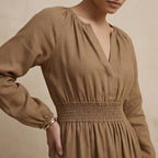 Beige Cotton Fit and Flare Maxi Tier Dress