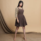 Beige Cotton Flax Box-Pleated High Low Top