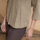Beige Cotton Flax Box-Pleated High Low Top