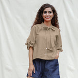 Beige Cotton Flax Button-Down Shirt