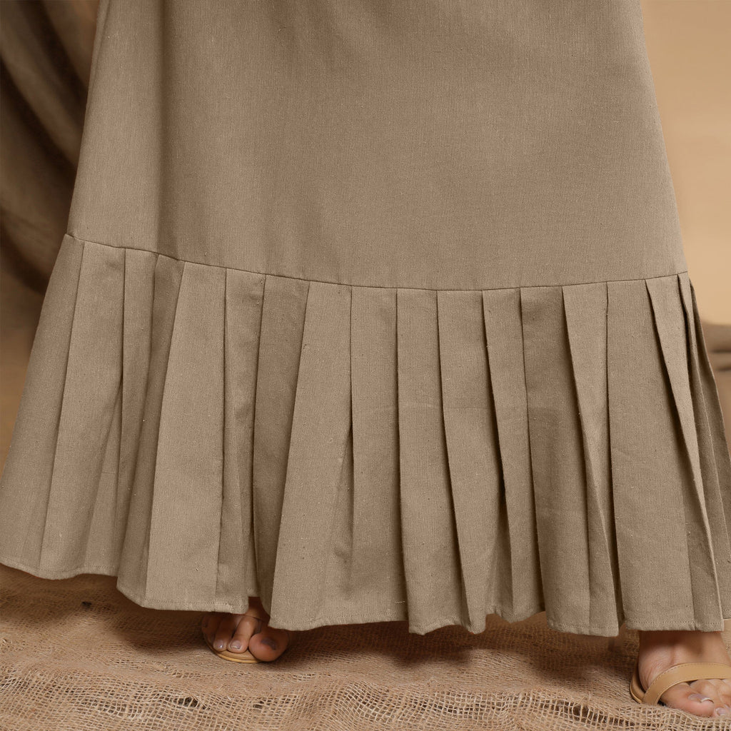 Beige Cotton Flax Mandarin Collar Floor Length Tier Dress