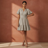 Beige Cotton Flax Elasticated Short Tier Dress