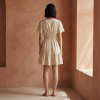 Beige Cotton Flax Elasticated Short Tier Dress