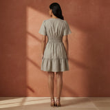 Beige Cotton Flax Elasticated Short Tier Dress