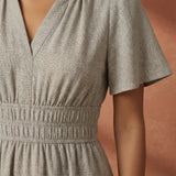 Beige Cotton Flax Elasticated Short Tier Dress