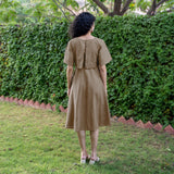 Beige Cotton Flax Fit and Flare Knee Length Pre and Post Maternity Dress