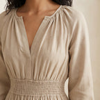 Beige Cotton Flax Fit and Flare Maxi Tier Dress