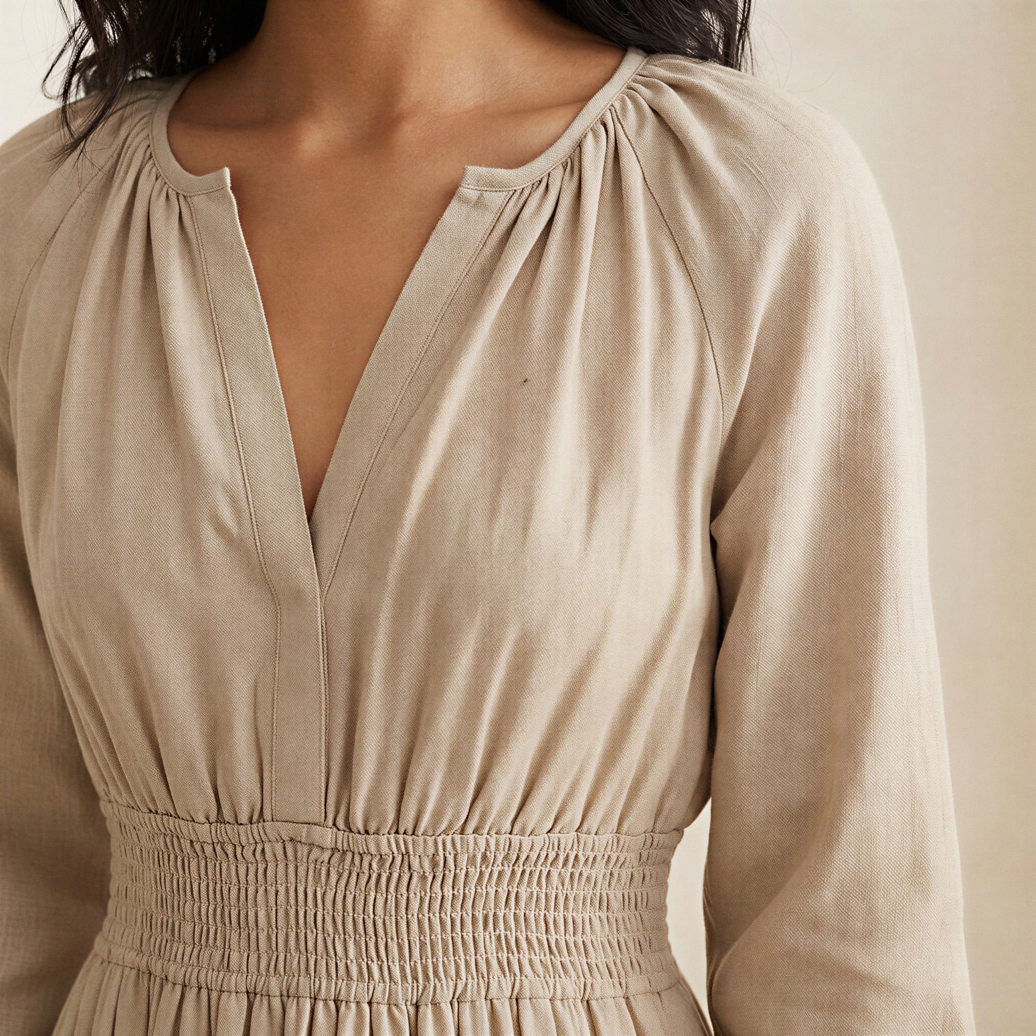 Beige Cotton Flax Fit and Flare Maxi Tier Dress
