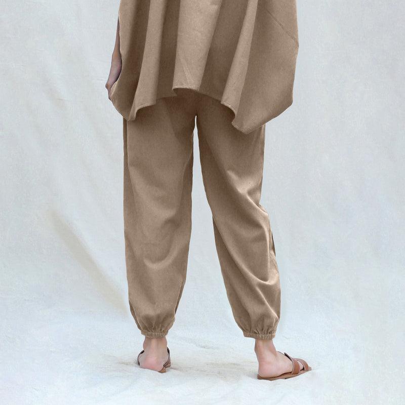 Beige Cotton Flax High-Rise Elasticated Jogger Pant