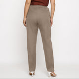 Beige Cotton Flax High-Rise Elasticated Tapered Pant