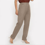 Beige Cotton Flax High-Rise Elasticated Tapered Pant
