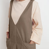 Beige Cotton Flax Paneled Midi Shift Dress