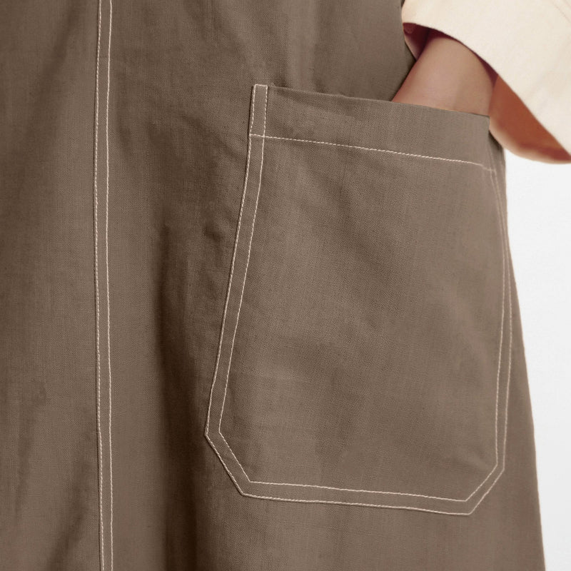 Beige Cotton Flax Paneled Midi Shift Dress