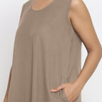 Beige Cotton Flax Scoop Neck Sleeveless Maxi Dress