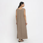 Beige Cotton Flax Scoop Neck Sleeveless Maxi Dress