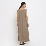 Beige Cotton Flax Scoop Neck Sleeveless Maxi Dress