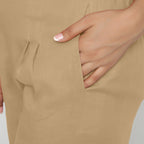 Front Detail of a Model wearing Beige Cotton High Rise Culottes