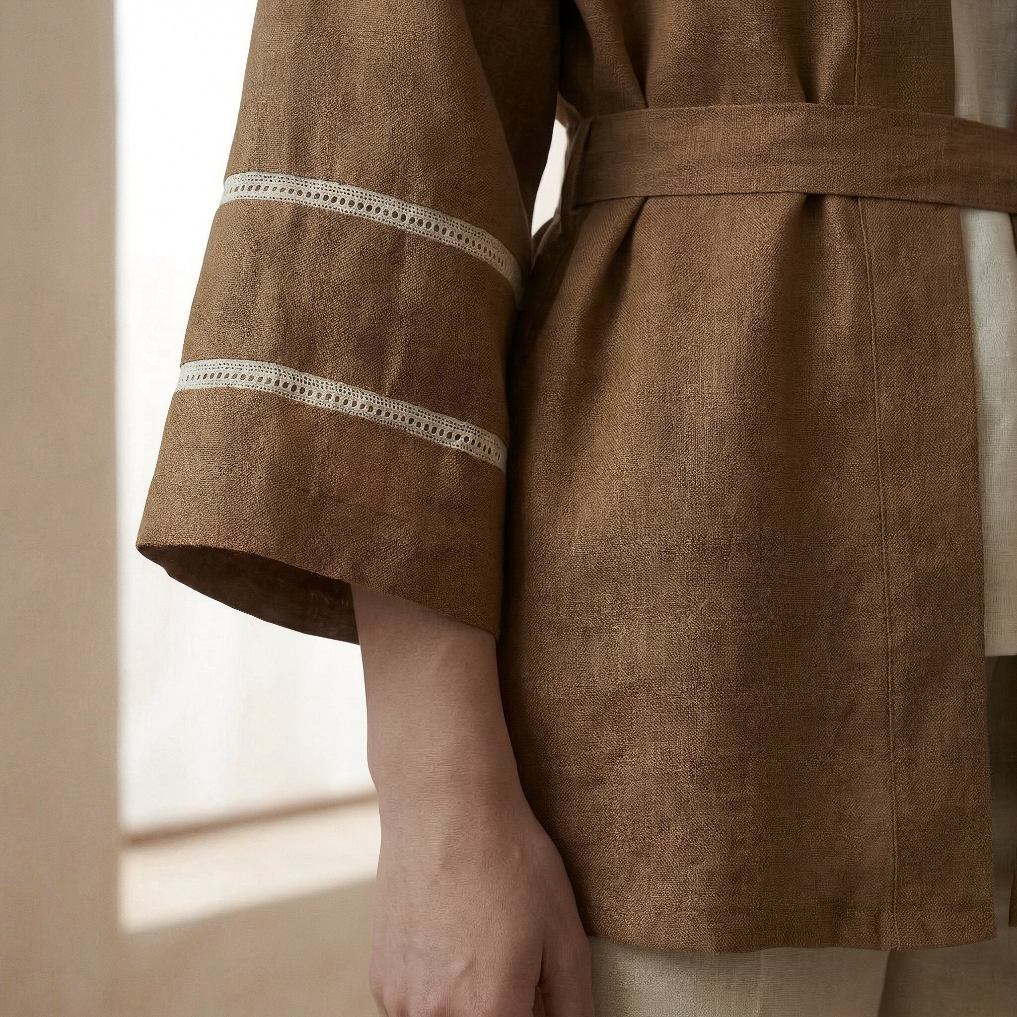 Beige Cotton Kyoto Kimono Sleeve Wrap Top