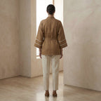 Beige Cotton Kyoto Kimono Sleeve Wrap Top