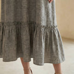 Beige Cotton-Linen A-Line V-Neck Sleeveless Maxi Tier Dress
