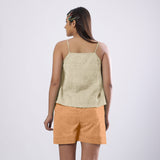 Beige Cotton Linen Flared Camisole Top