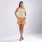 Beige Cotton Linen Flared Camisole Top