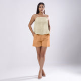 Beige Cotton Linen Flared Camisole Top