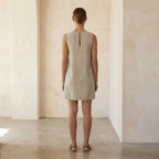 Beige Cotton Linen Sleeveless A-Line Short Shift Dress