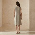 Beige Cotton Linen Sleeveless Paneled Swing Dress