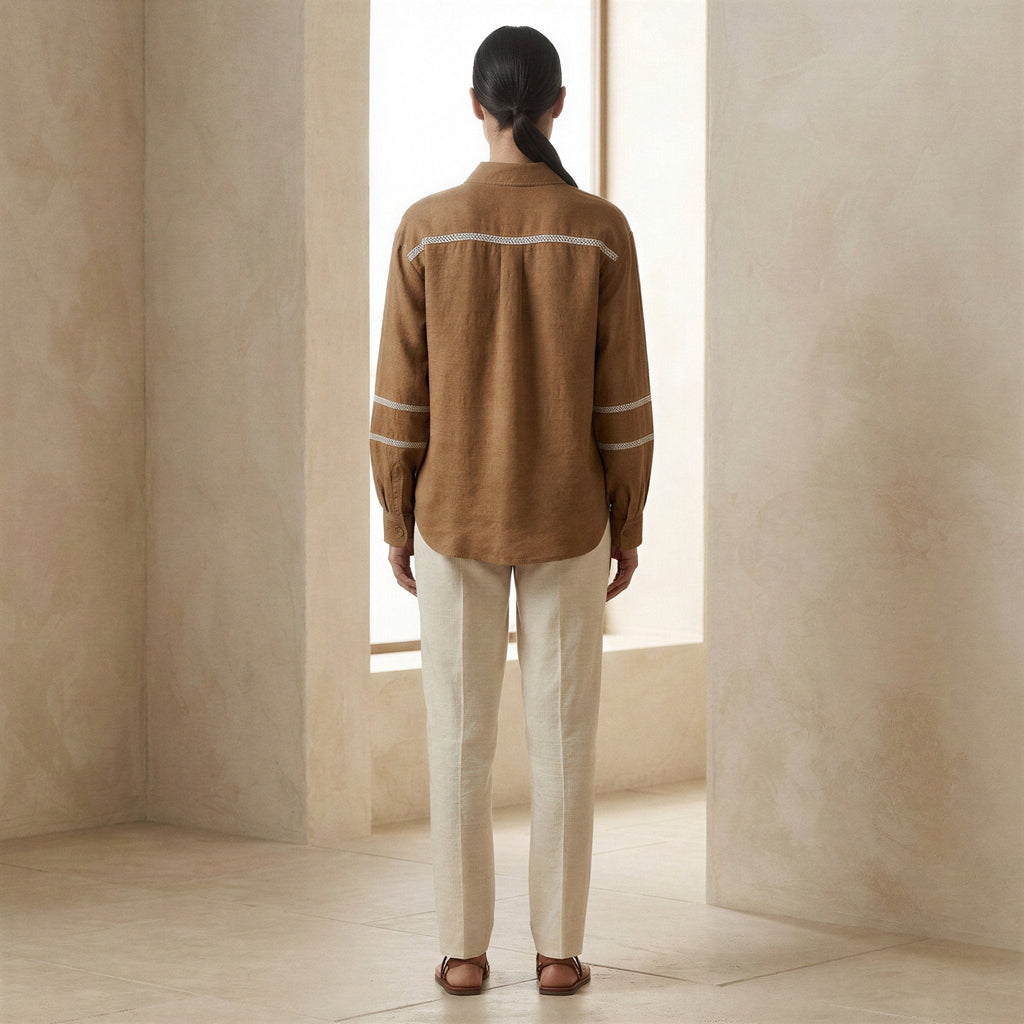 Beige Cotton Relaxed Full Sleeve Button-Down Shirt