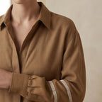 Beige Cotton Relaxed Full Sleeve Button-Down Shirt