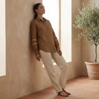 Beige Cotton Relaxed Full Sleeve Button-Down Shirt
