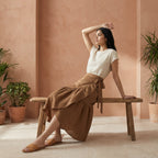 Beige Cotton Ruffle Midi Wrap Skirt